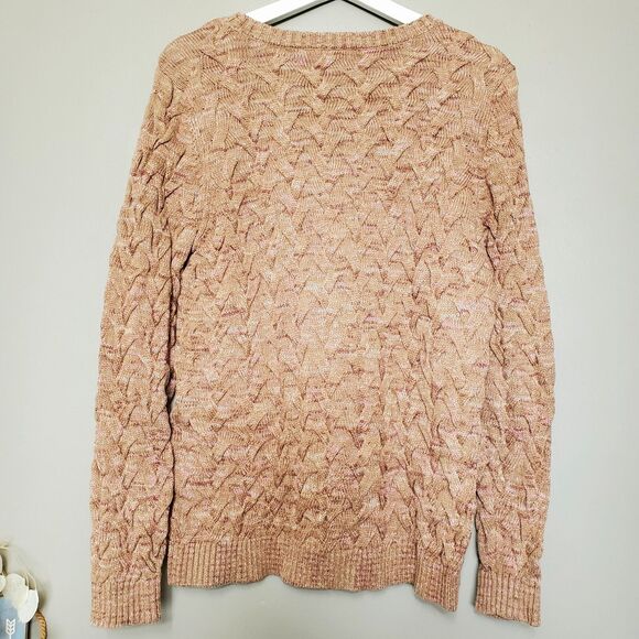 Lands' End Drifter Sweater Womens Size Medium Brown Pink Cotton Braided Knit - Picture 2 of 11
